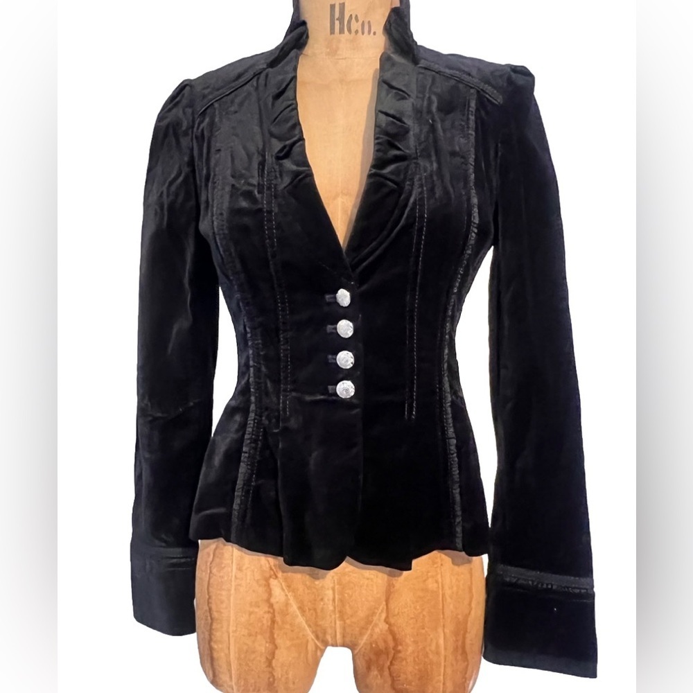 White House Black Market Black Velvet Blazer with Notched Lapel EUC